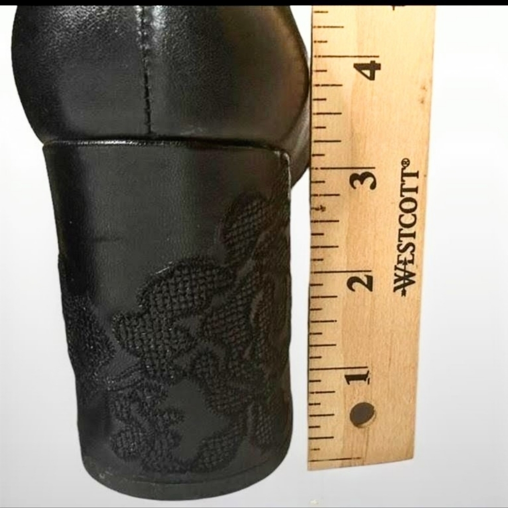 👢 Michael Kors VTG Leather Embossed Floral Side Zip Boots /Ankle Booties Black - Picture 10 of 10